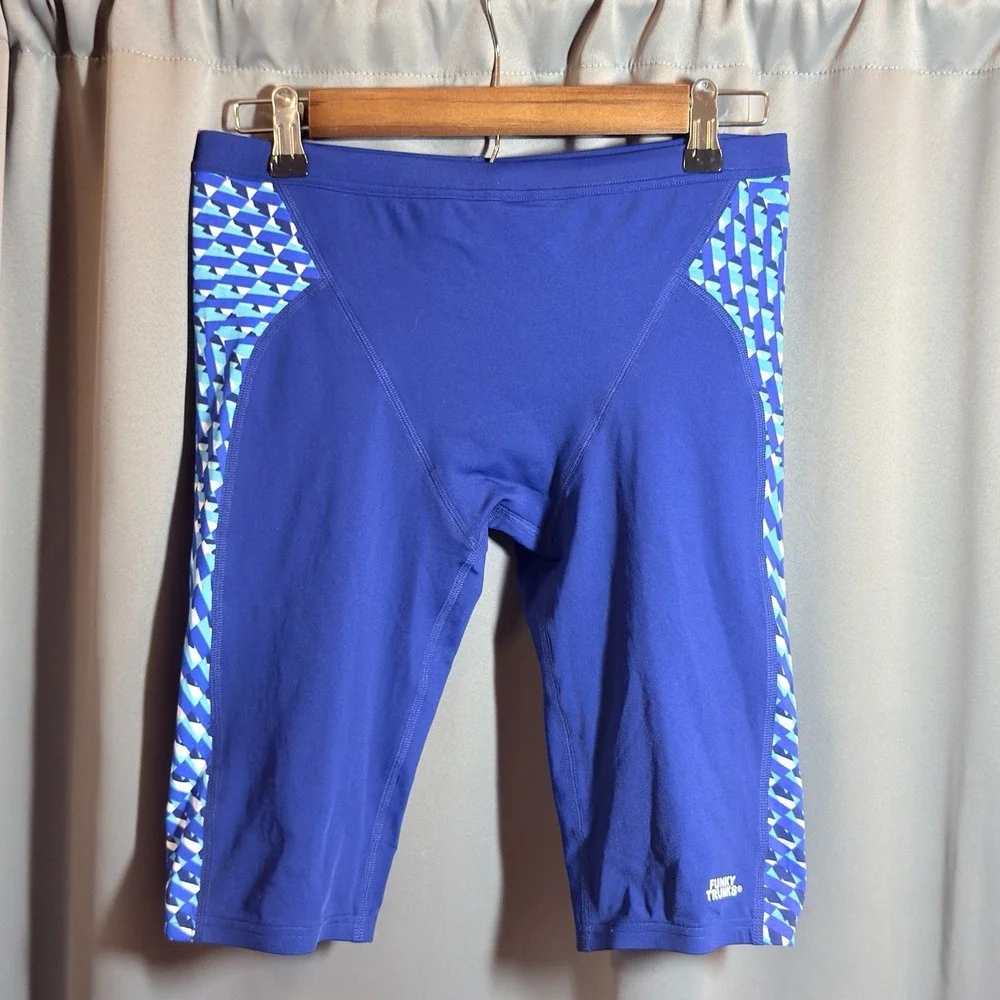 Funky Trunks Blue Geometric Print Swimming Training Jammer Men's 34/M